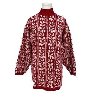 Vintage 90’s American Pride Sweater Floral Red White Metallic Medium‎